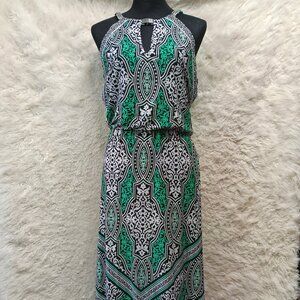 White House Black Market WHBM Teal Geometric Sleeveless Maxi Dress XS